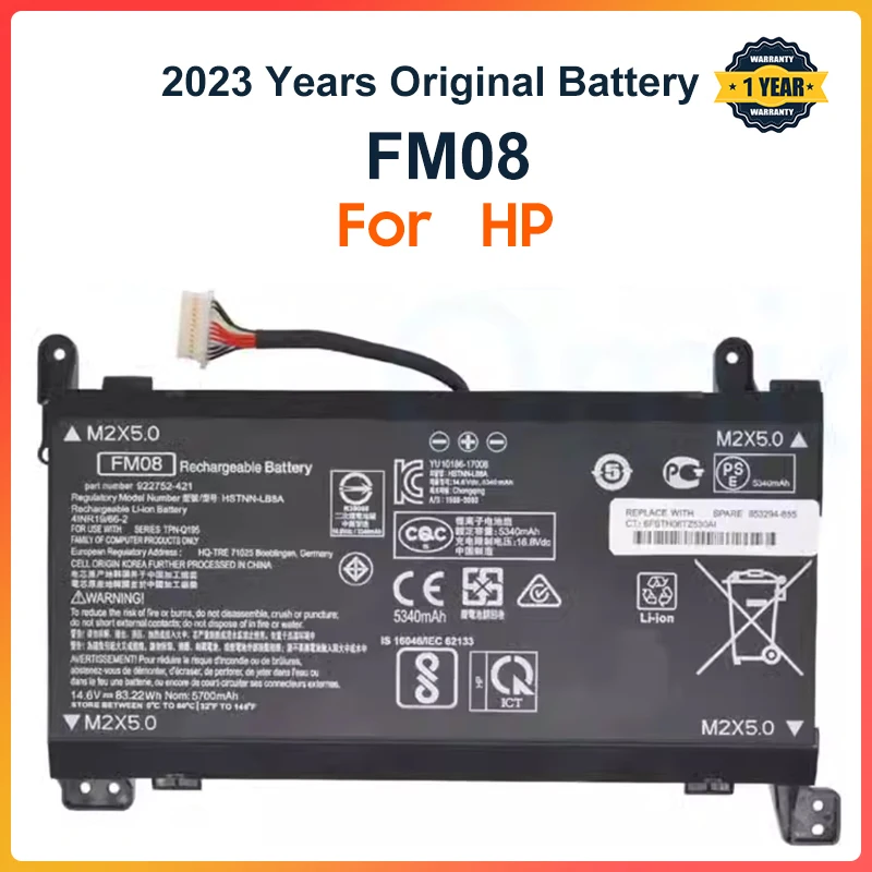 FM08 بطارية الكمبيوتر المحمول ل HP ، بطارية الكمبيوتر المحمول ل OMEN ، 17-an013TX ، 17-an014TX ، TPN-Q195 ، HSTNN-LB8B ، TPN-Q195 ، 5700mAh ، 14.6V ، 14.22 Wh ، 5700mAh ، 8922753-421