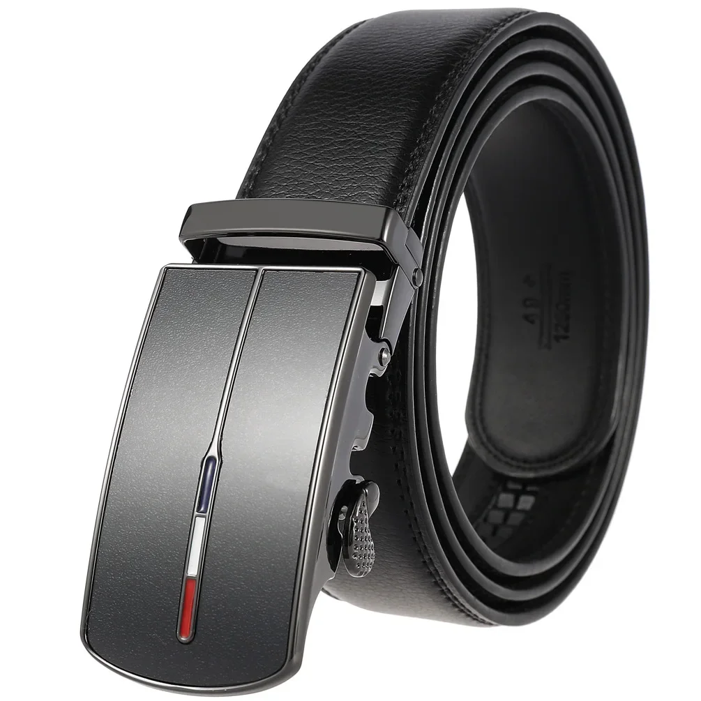Men\'s Cowskin Leather Automatic Buckle Belt - Luxury Designer Fashion 3.5cm Width Classic Waistband for Daily & Business Wear