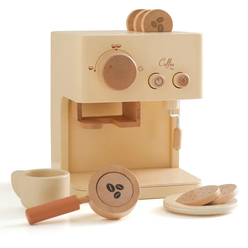 Wooden Kid Coffee Macine Kitchen Toy Set Game Early Education Toy Ice Cream Simulation Real Life Baby Educational Fun Toys Gift