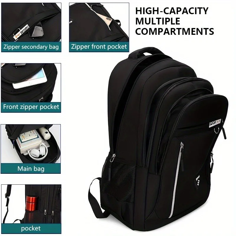 Water Resistant Laptop Backpack Large Capacity Multi Pocket Oxford Sport Rucksack Men Student Travel School Daily Backpack