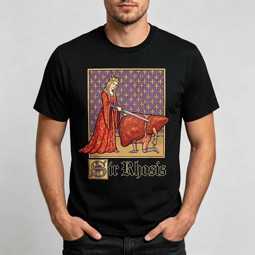 Men's Sir Rhosis Shirt Funny T-Shirt Retro Medieval Pun Meme Print Short Sleeve Crewneck Casual Cotton Tee Top Men Clothing