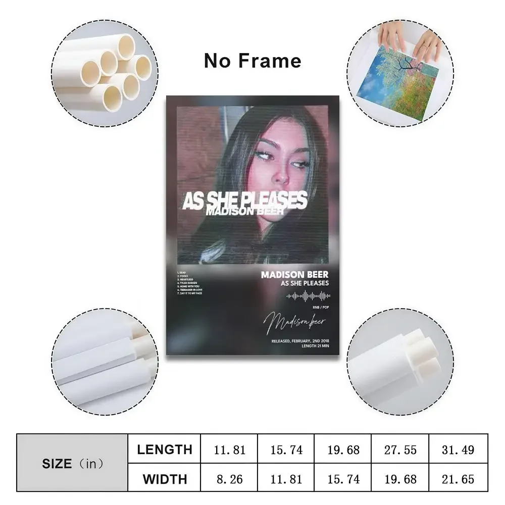 Madison Beer As She Pleases Poster Peelable Self-Adhesive Album Cover Stickers, Wall Art for Singer Band Pop Rap Bedroom