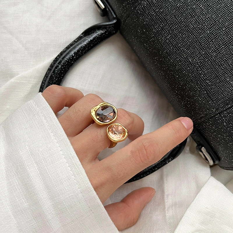 European and American Retro Metal Geometric Rhinestone Contrasting Open Rings For Women‘s Trendy Jewelry Finger Accessorioes image 5