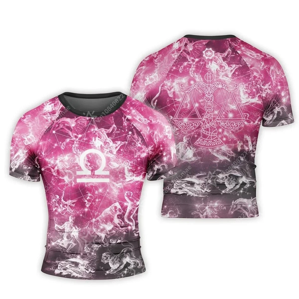 Men 3D Zodiac Constellation Galaxy T-Shirt Astrology Horoscope Star Short Sleeve Fitness Gym Workout Casual Sports Graphic Tees
