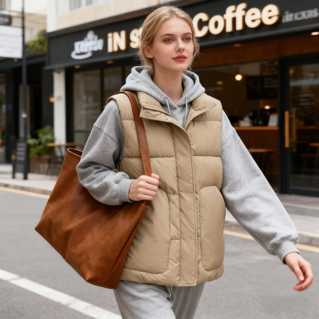 Parkas Women Sleeveless Stand Collar Vest Coats Thick Zipper Solid Casual Jacket Vests Outwear Pockets Warm Autumn Winter 2025