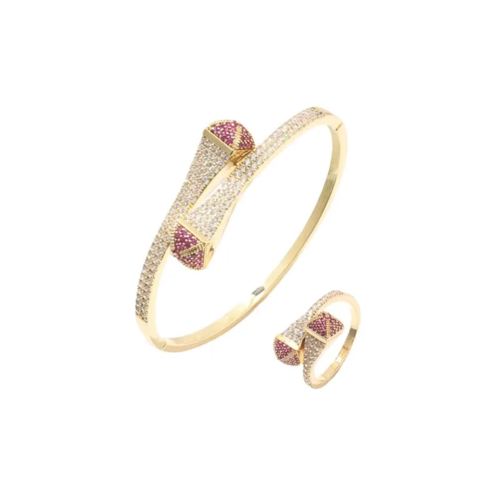 1 French color Zirconium cool air open vintage non-fading bracelet ring set for women
