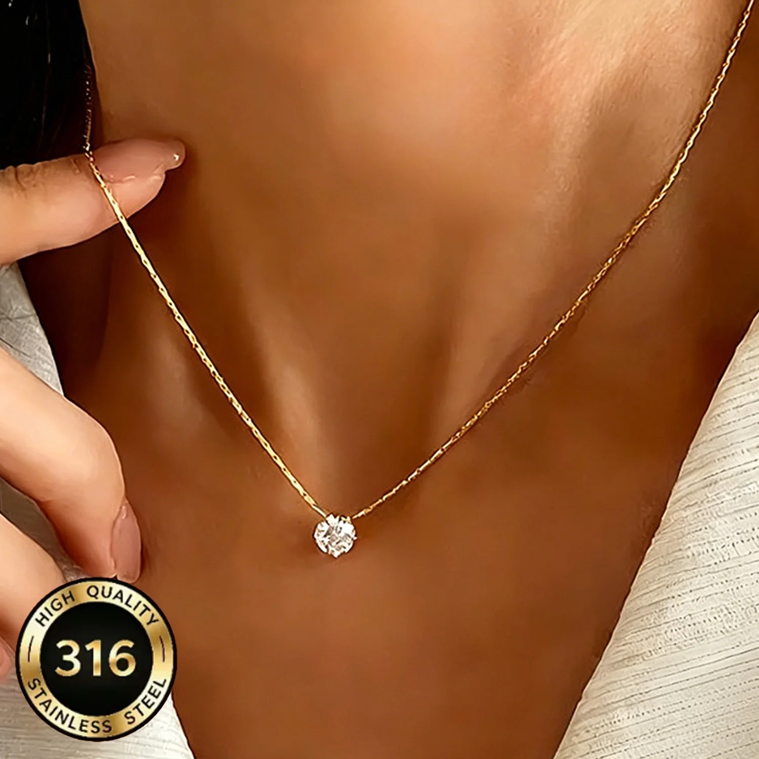 Elegante und stilvolle zarte Edelstahl-Halskette für Damen, funkelndes Schmuck-Accessoire, Valentinstagsgeschenk