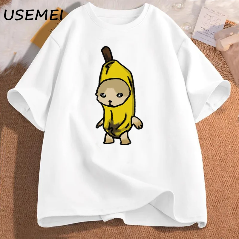 Crying Banana Cat Meme T-shirts Man Funny Sad Kitty Cat Tshirt El Gato Cotton Short Sleeve T-shirt Oversize Man Clothes Tees