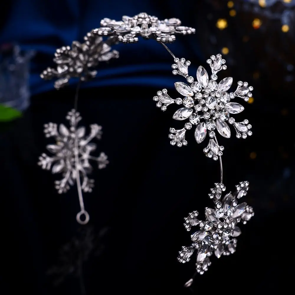 Silver Color Wedding Headdress Sparkling Snowflake Shiny Bridal Headpiece Rhinestone Tiaras Headwear Hair Accessories