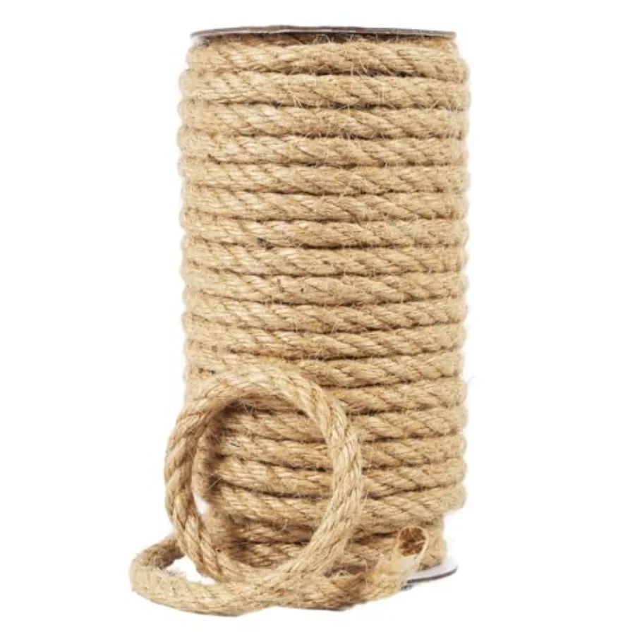 

Natural Jute Twine 8MM x 50FT Jute Rope Roll Heavy Duty Thick Twine for Cat Scratching Post Bundling Gardening and DIY Crafts