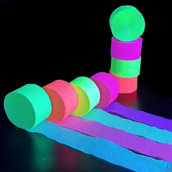 Luminous Neon Streamers Crepe Paper Black Light Reactive Glow in the Dark Kid Birthday Fluorescent Party Wedding Xmas Decoration