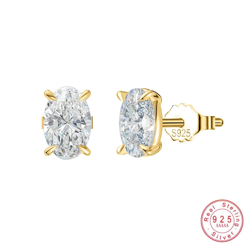 Oval geschliffene Moissanit-Ohrstecker 0,5/1/2/3 Karat D VVS1 S925 Sterlingsilber 14K vergoldet Ohrring für Damen Schmuck Geschenk