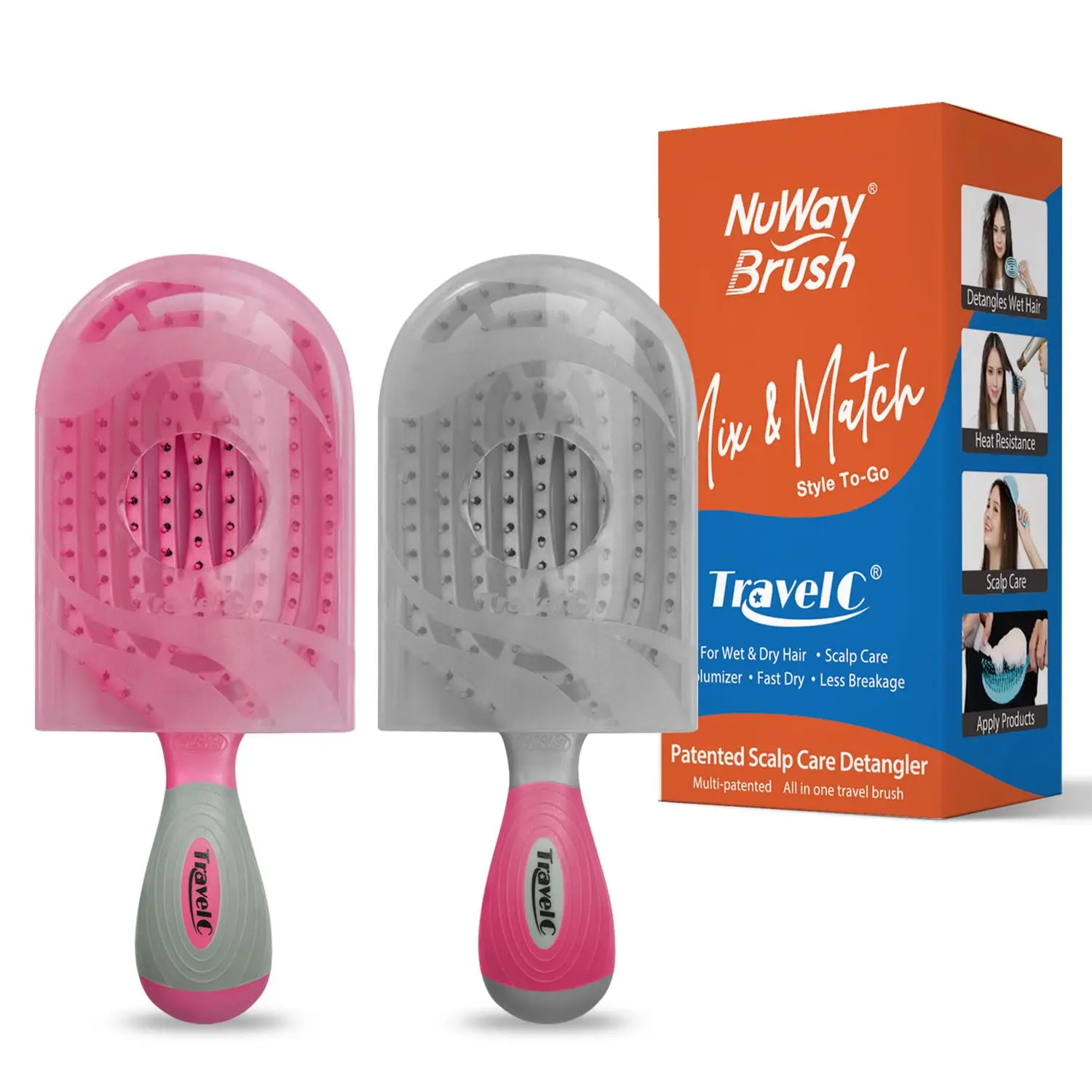 

Detangling Hair Brush for All Hair Types - Fast Dry Venting, Scalp Massage, Travel-Friendly Pink & Gray