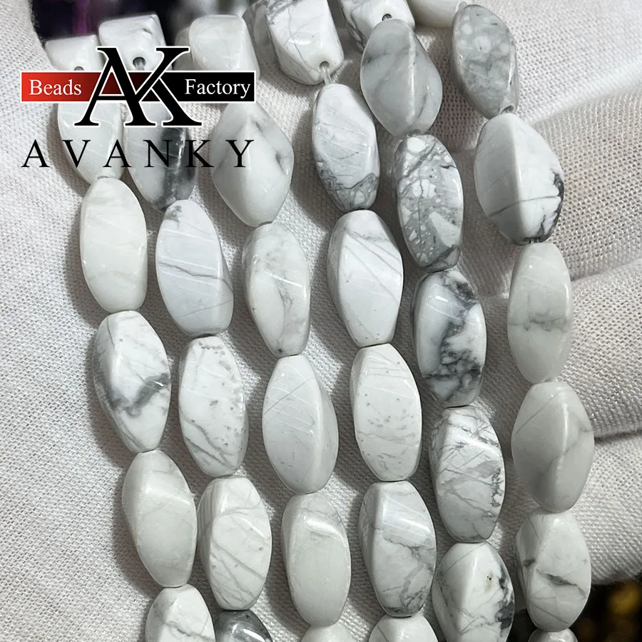 8x16mm Natural White Turquoise Stone Twist Shape Beads Faceted Jewelry Making DIY Necklace Bracelet Accessory 15''