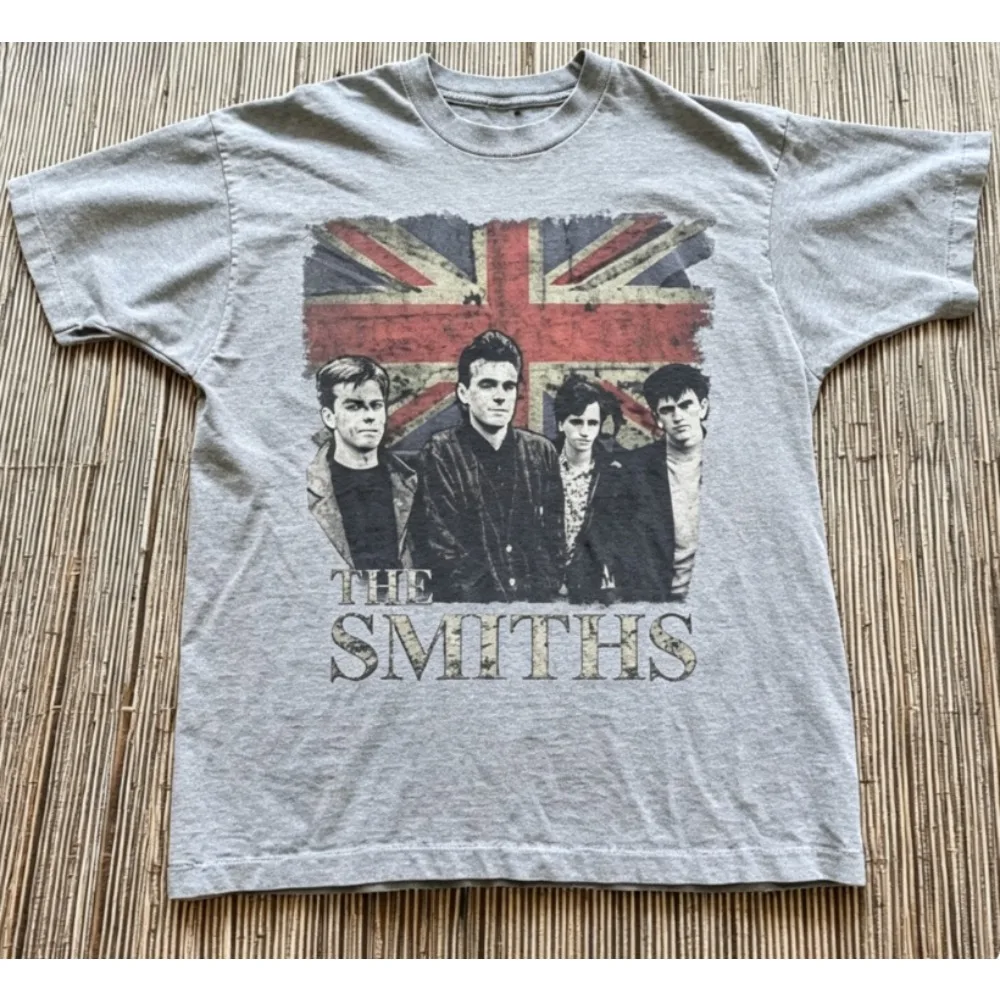 The Smiths Band Union Jack Portrait Retro Print Round Neck Pure Cotton T-shirt for Men and Women Loose Casual Short Sleeve Tops