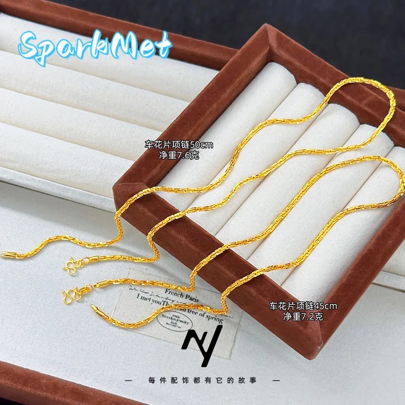 

Изысканное золотое ожерелье Sparkmet с цветком для женщин, 9999 пробы, 24K, настоящее золото, легкая роскошь, нишевая высококачественная мерцающая цепочка для свитера