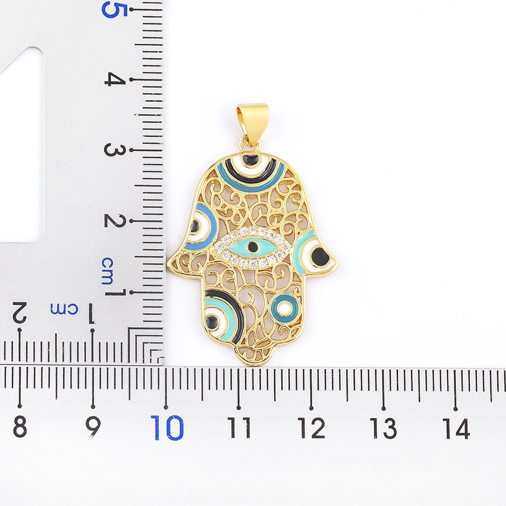 Nidin Hot Sale Unisex Luxury Jewelry Hand Hamsa Palm Evil Eye Shape Heart Pendant Necklace Hollow Cool Men Women Party Gift