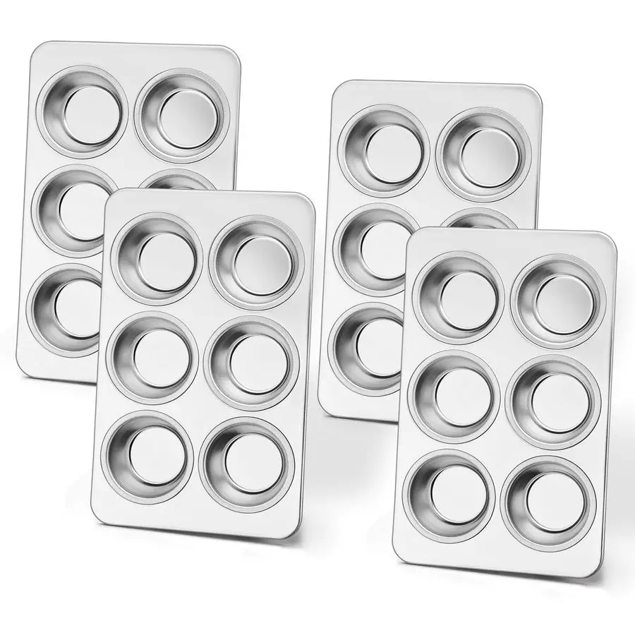 

Набор из 4 форм для маффинов, формы для выпечки из нержавеющей стали, металлическая форма для кексов на 6 порций, нетоксичная и полезная для здоровья, подходит для духовки и посудомоечной машины.