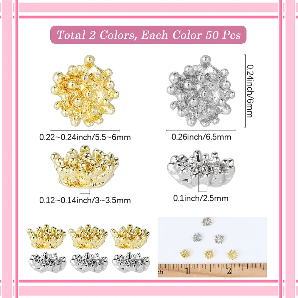 100pcs Flower Stamen Beads Bulk Floral Stamens Beads Metal Alloy Gold Silver Spring Flower Connection Base Charms Bead Caps