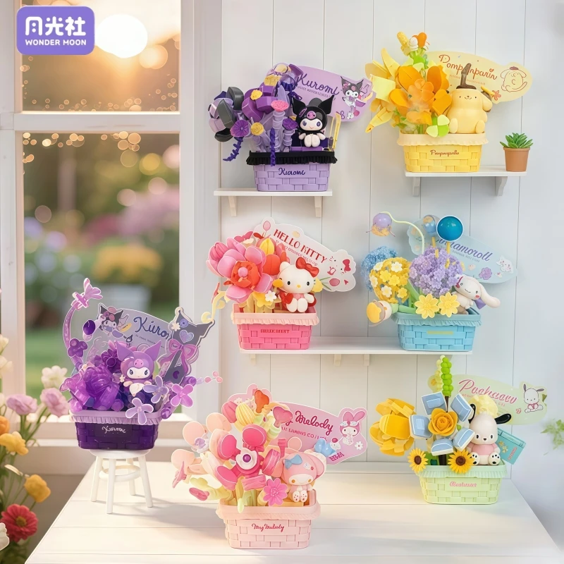 

New Sanrio Flower Secret Building Blocks Blind Box Hello Kitty Kuromi Desktop Ornament Construction Puzzle Toy Birthday Gift