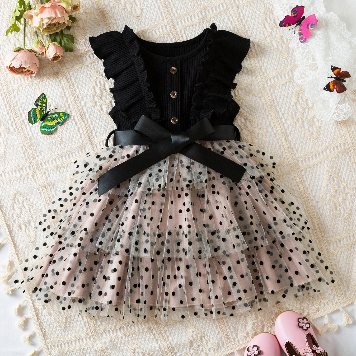 New Summer Girls Dress Style Slip Dress Splicing Cake Skirt for Kid 1To 6 Years Old Boho Beach Fashionable Princess Dress