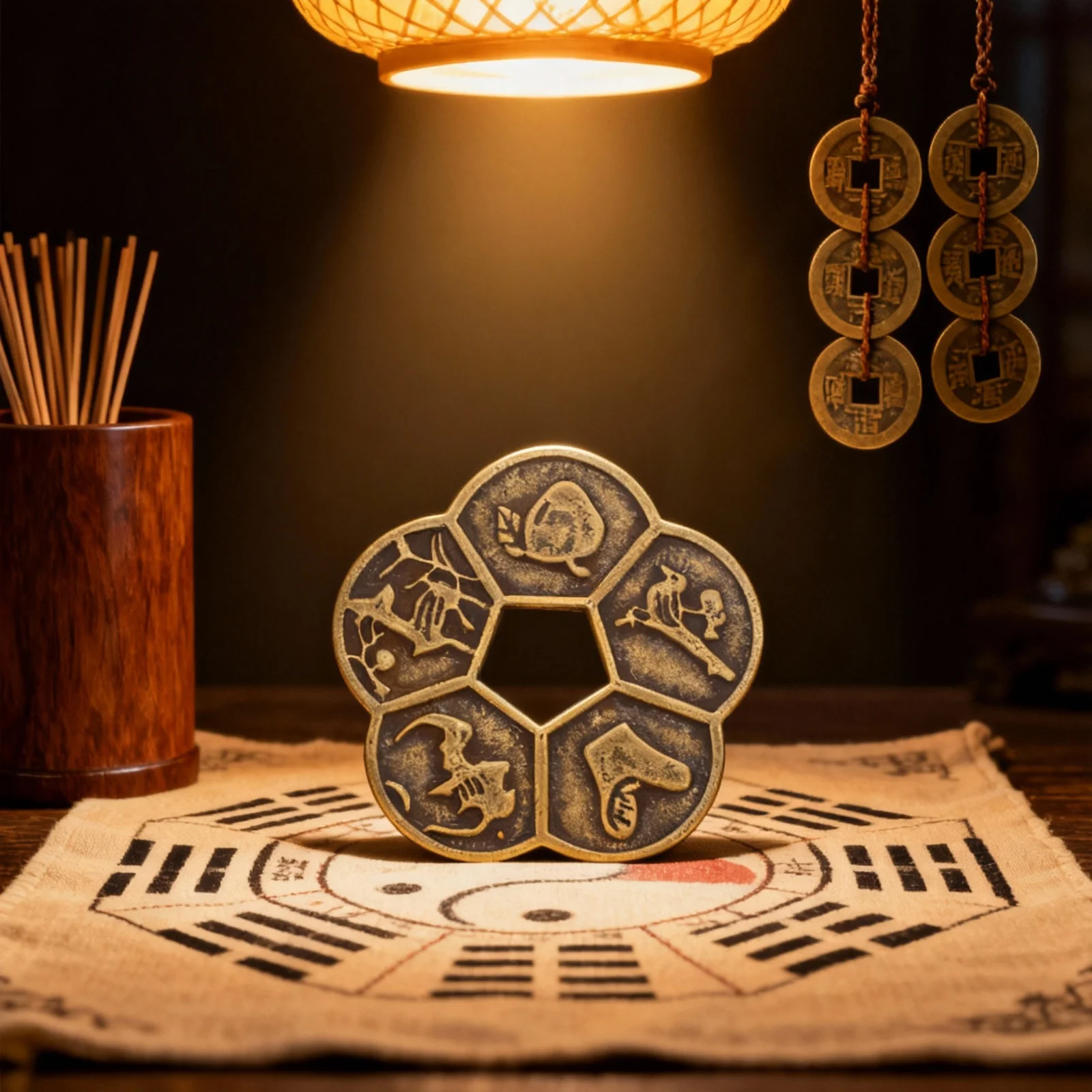 

Decorative Chinese Brass Coin Multi-Function Ancient Divination Tool for Good Fortune and Positive Energy Divination Coin