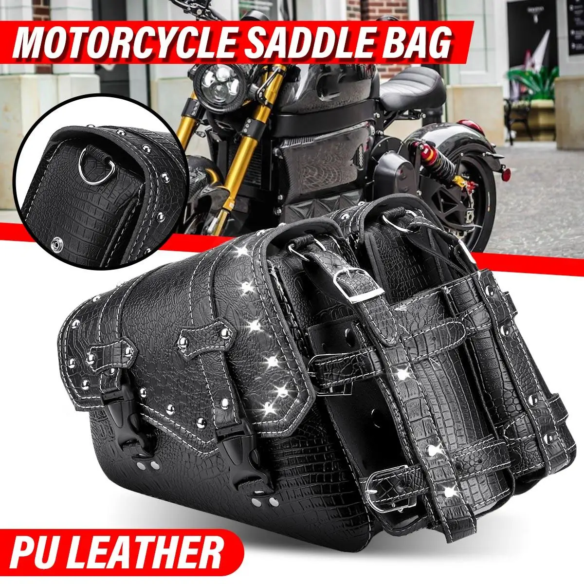 Motorcycle Saddlebag Tool Gloves Luggage Storage Pouch PU Leather Saddle Bag Universal For Cafe Racer Custom Chopper Bobber