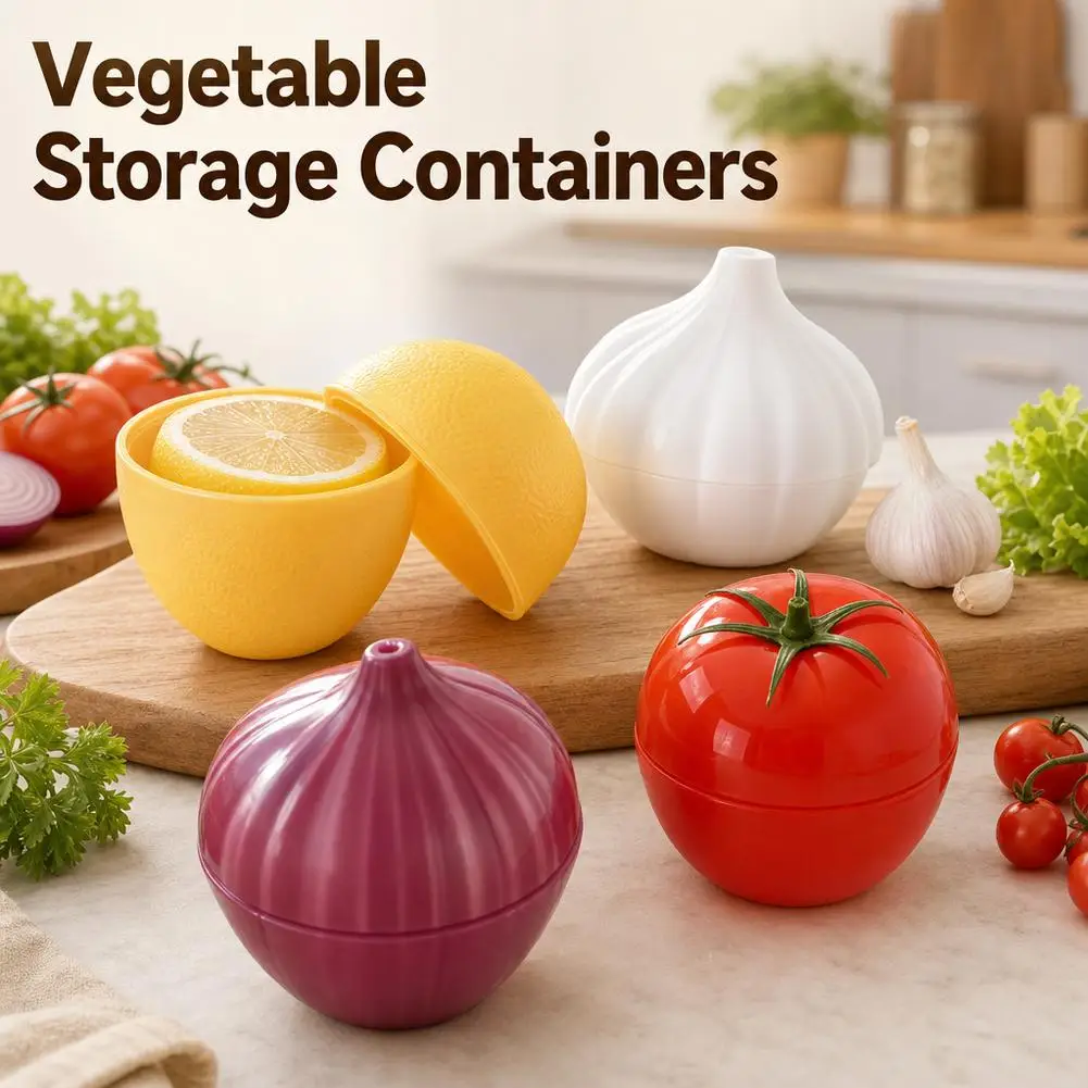 Plastic Food Storage Container in Shapes of Onion Green Pepper Garlic And Lemon - Fresh Keeping Vegetable Box