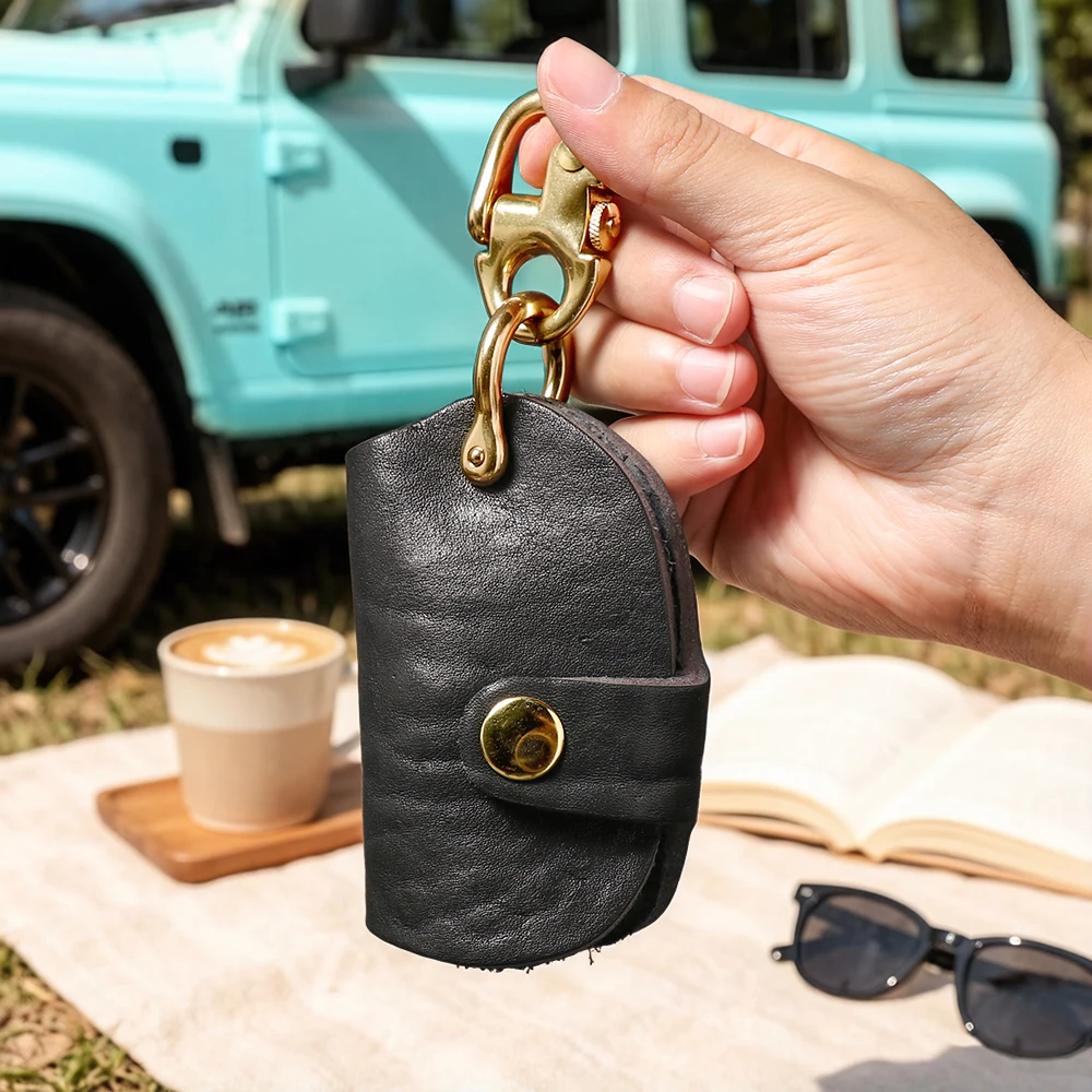 Top grain leather keychain for men Car key case genuine leather key holder waist pendant