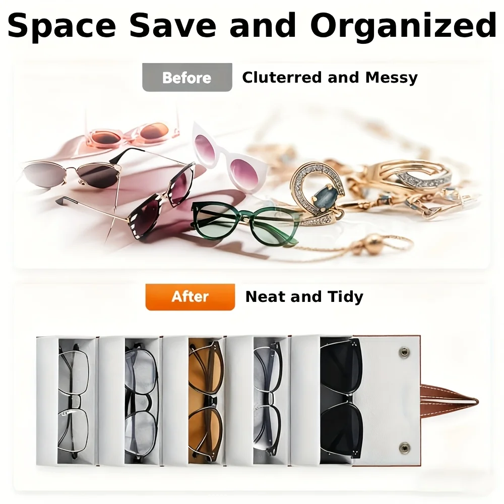 Sunglasses Organizer Travel Glasses Case 5 Slots Multiple Pairs Eyeglasses Storage Box Hanging Eyewear Holder, Glasses Case.