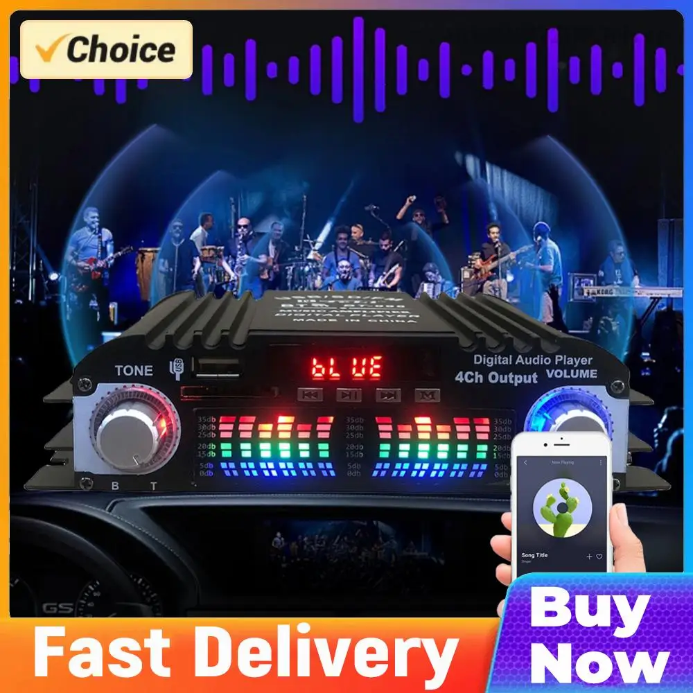 1600W Peak Power HiFi Sound Amplifier FM USB Bluetooth-Compatible Home Car Power Amplifier 4 Channel Bluetooth-Compatible Sound