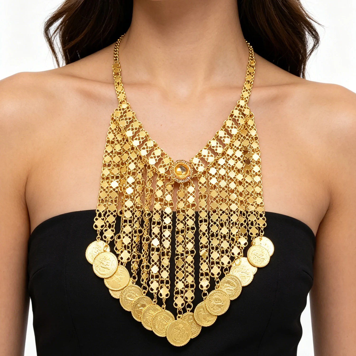 Collares de Estilo Bohemio Hippie para Mujer, Collares Largos y Gruesos con Monedas y Borlas, Collar de Metal, Joyería Turca para Regalo