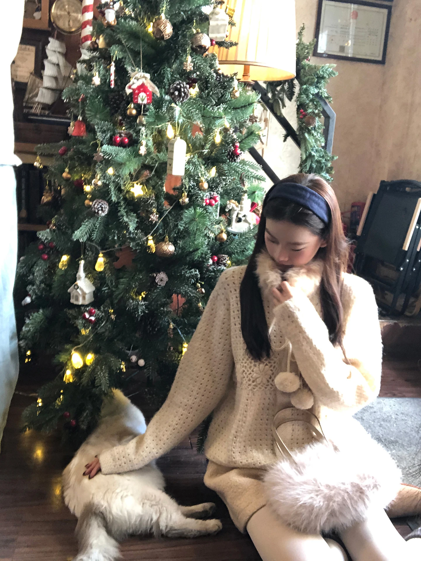 

Красный вязаный кардиган Celebri для женщин, свободный крой, зимний топ с меховым воротником, длинный рукав, круглый вырез, свитер-жакет