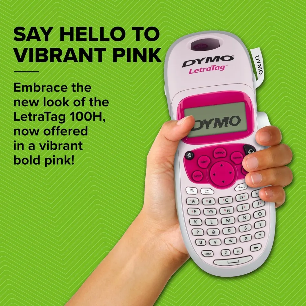 Pink Handheld Label Maker, ABC Keyboard, 13 Character LCD Screen, Home & Office Organization
