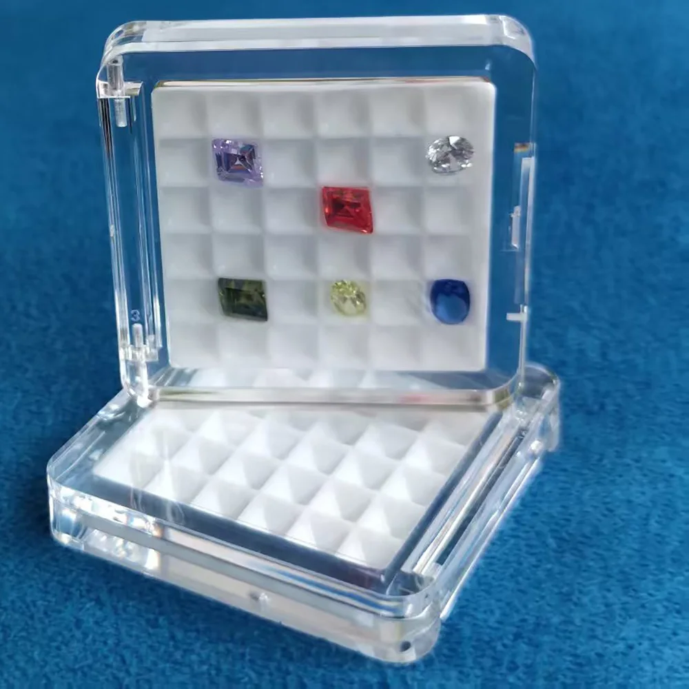 Loose Diamond Storage Box Transparent Gemstone Jewelry Display Stand Gems Organizer Bare Stone Box CVD Zircon Showcase 2Pcs