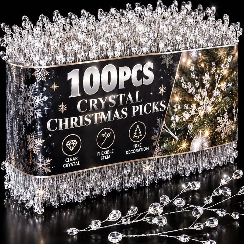 100/10pcs Crystal Beaded Branch Picks Acrylic Clear Teardrop Bead Stems for Wedding Bouquet Centerpiece Cake Home Party Decor