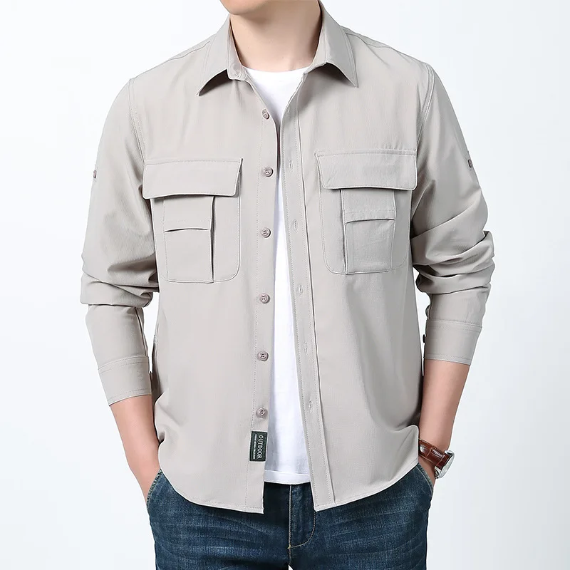 

Men's Casual Long-Sleeved Shirt 2026 Spring Breathable Quick-Drying Thin Style Multi-Pocket Workwear Shirt