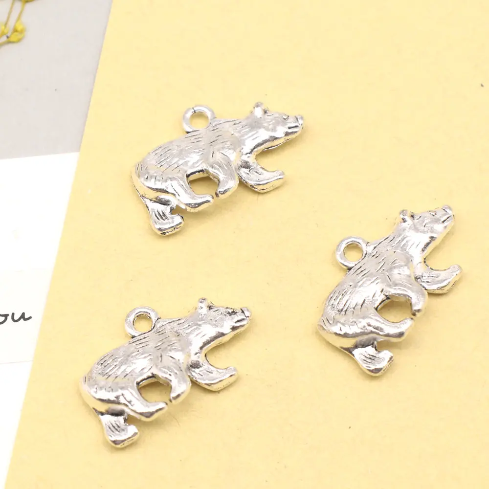 For Jewelry Crafts Accessories Charms Bear Antique Silver Color Pendant Diy 15x25mm 5pcs