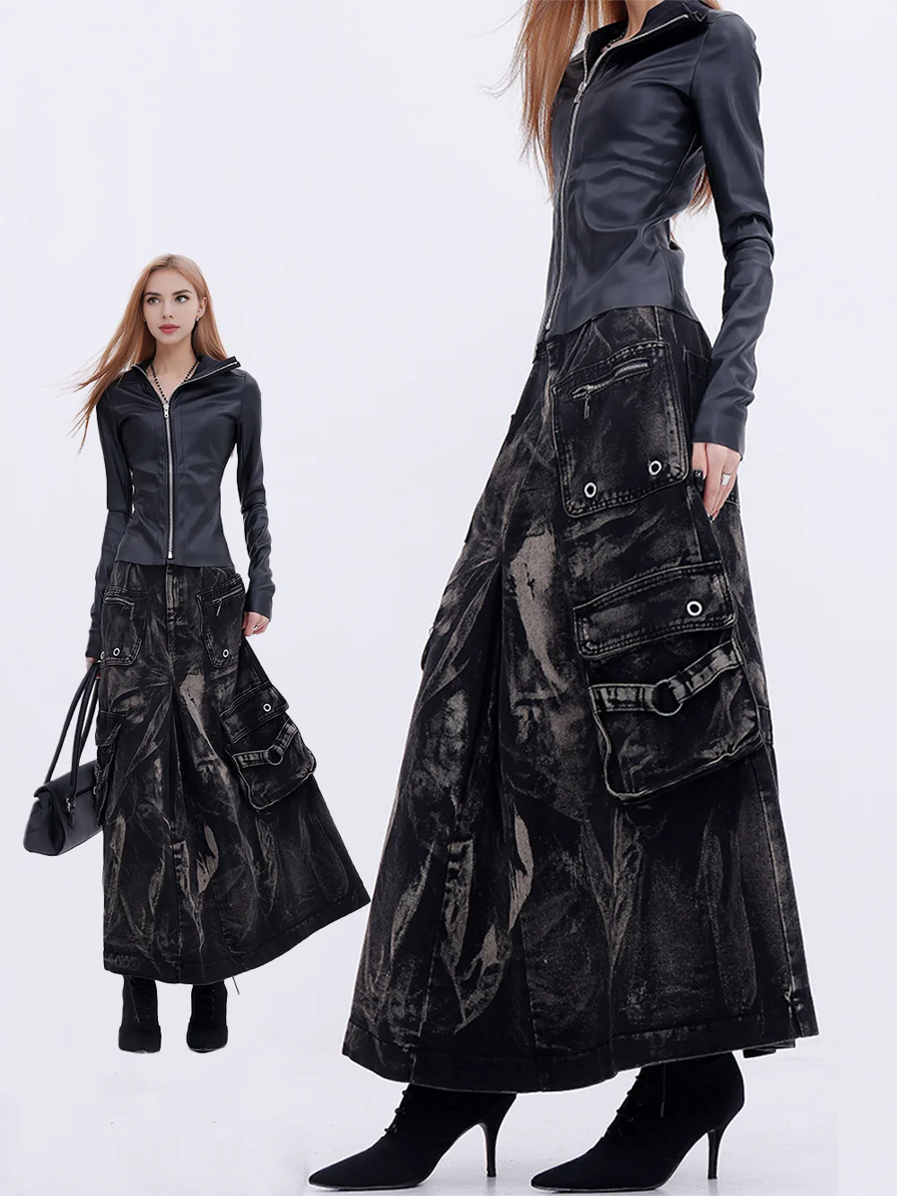 Women Fall y2k Vintage Korean Fashion Long Skirts Scene Gothic Streetwear 90s emo Punk Grunge Denim Clothes Japanese 2000s style