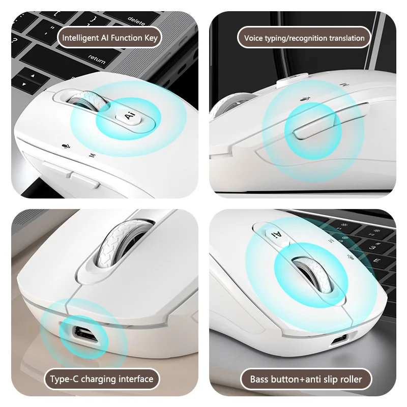 Интеллектуальная мышь Xiaomi, беспроводная Bluetooth, двойной режим, бесшумная, перезаряжаемая мышь, голосовой набор, перевод, письмо, офис, универсальная