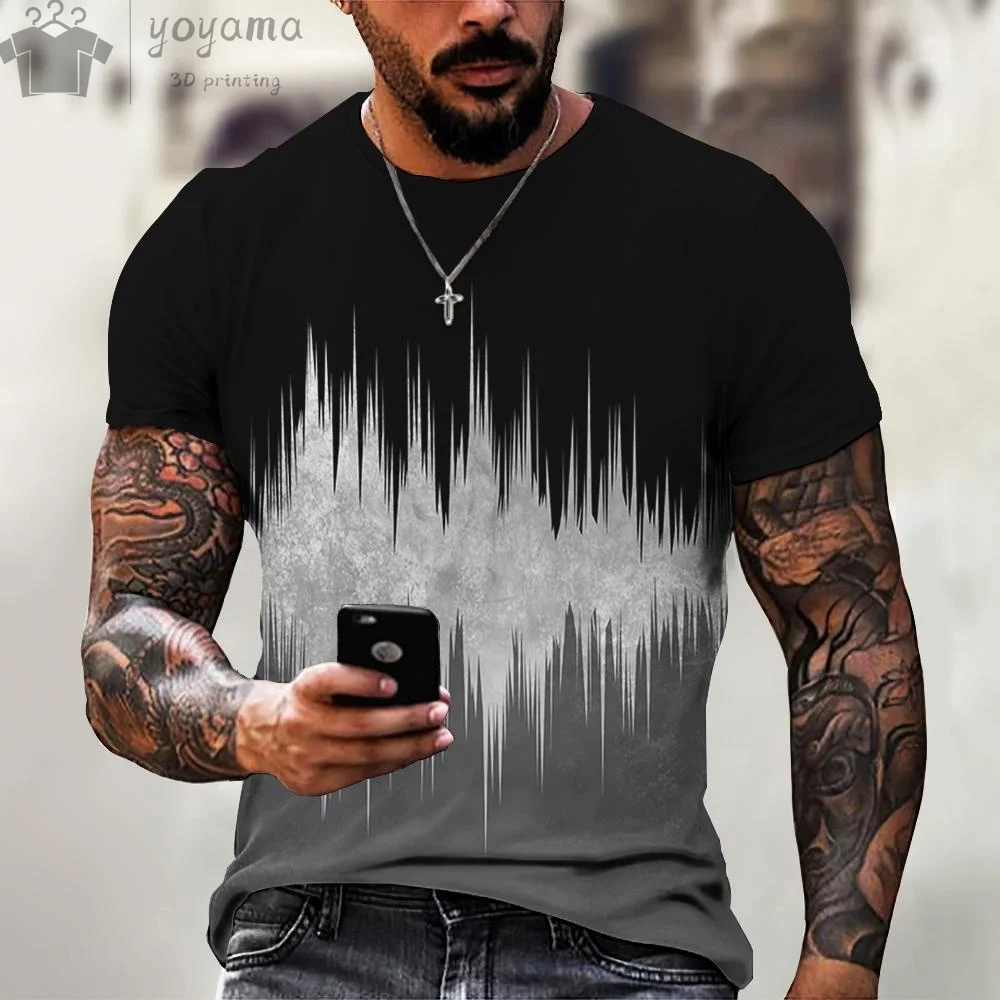 Oversize T-shirt Man Ripple Print Short Sleeve Ripple Graphic T shirts Men's Summer Clothes Oversize T-shirt Man Short Sleeve