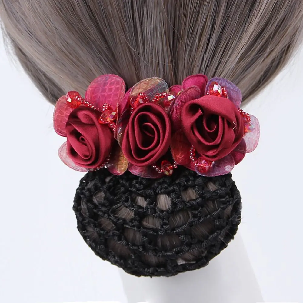 Vintage Spring Clip For Nurses Crochet Hair Clip Mesh Floral Beaded Zircon Women Bun Net Flower Bun Snood Crystal Hairnet Cover