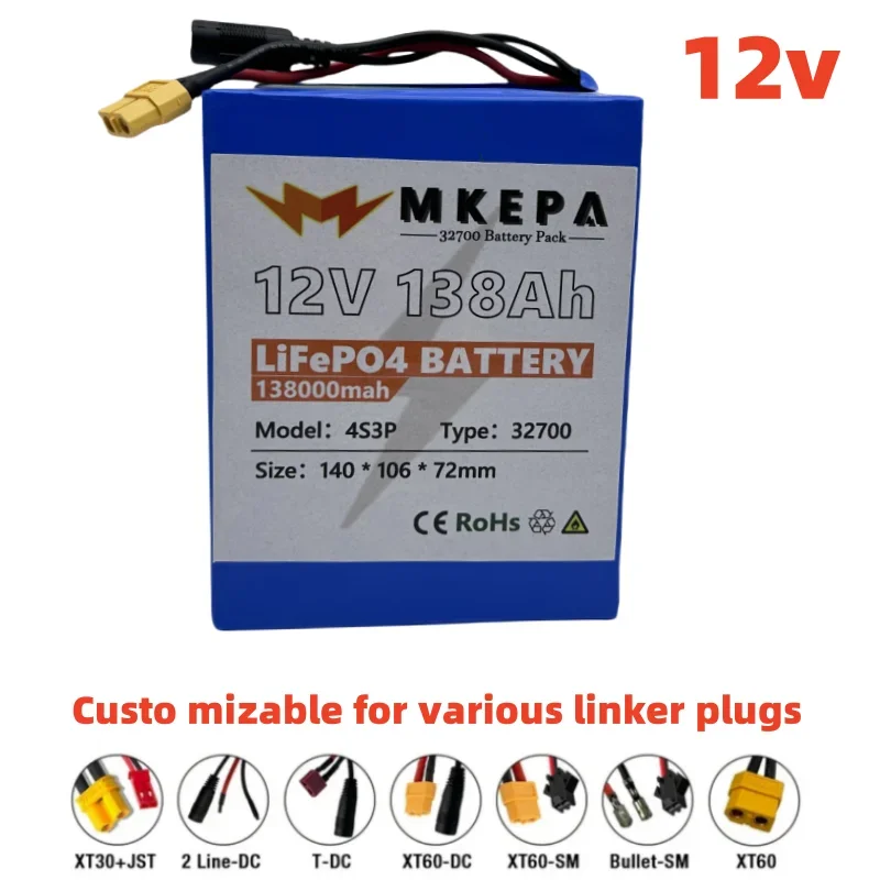 32700 Lifepo4 Battery 12V Battery Pack 138000mAh 4S3P Built-in 40A Balanced BMS for Electric Boat and Uninterrupted Power Supply