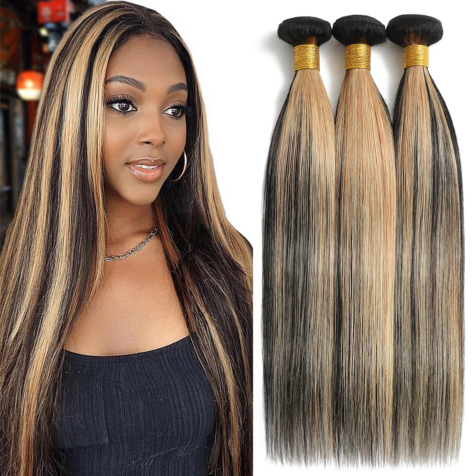 100% Burmese Human Hair Bone Straight Hair 3 Bundles 15A Grade Piano Ombre Human Virgin Hair Silky Bone Straight Hair Extensions