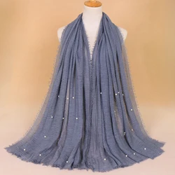 New Pearl Cotton Linen Tassels Scarf For Women Girls Autumn Retro Edge Sunscreen Scarves Soft Foulard Viscose Female Wrap Shawls