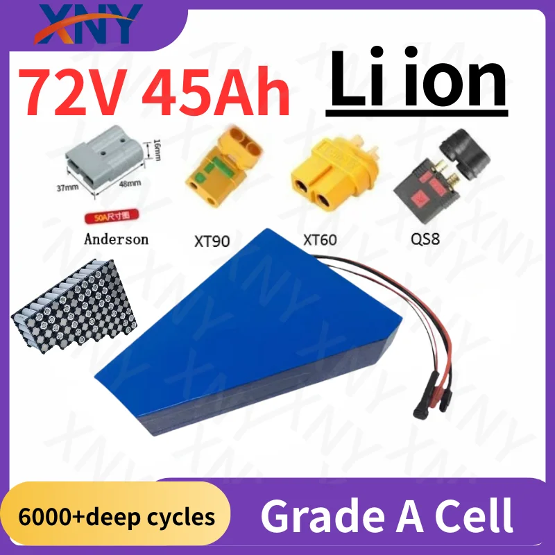 72V 45Ah Triangle Lithium-Ion Battery BMS 20S with 10A Charger for 5000W 6000W Motorcycle High Capacity Electric Vehicle Battery
