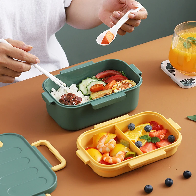 Storage Double-layer Two-compartment Lunch Box Pp Plastic Buckle Fresh-keeping Box With Rice Portable Lunch Box