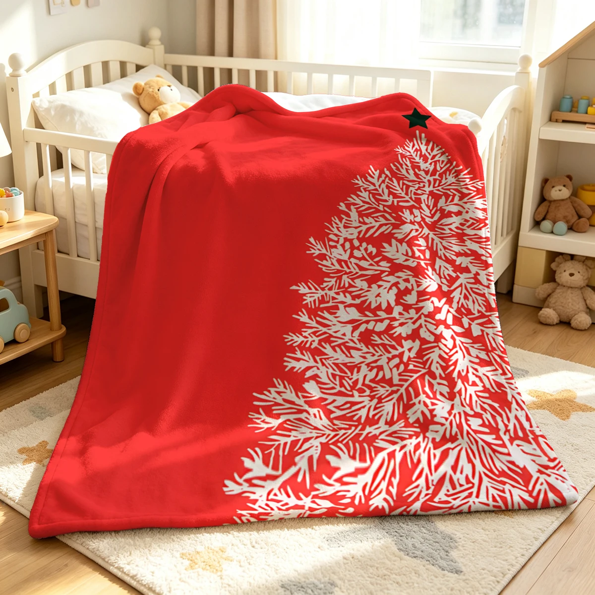 Red White Pine Tree Soft Fluffy Flannel Blanket Super Cozy Lightweight Bed Blanket for Halloween Sofa Bed Christmas Decor