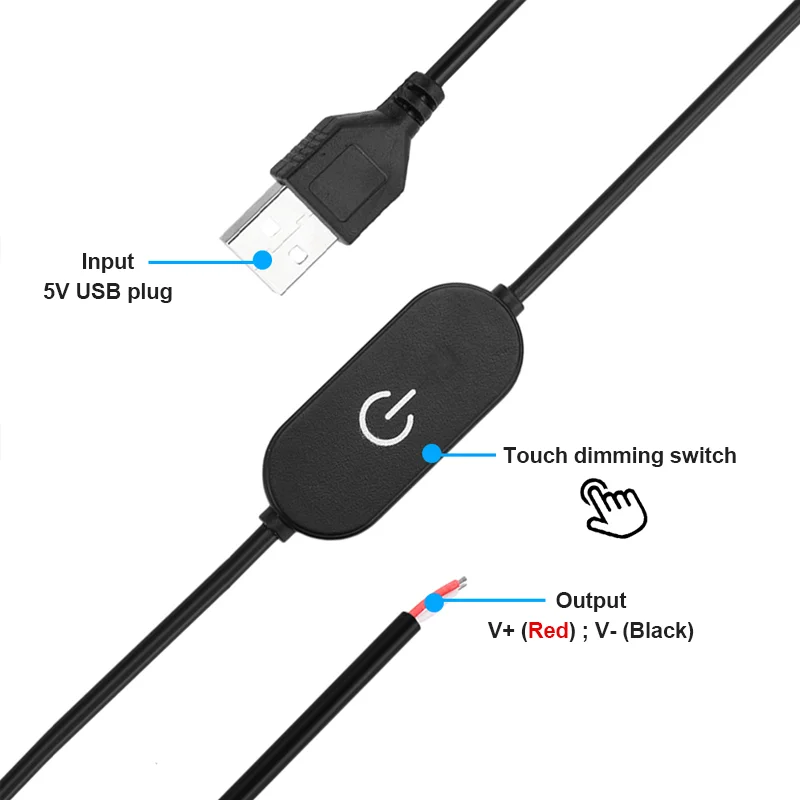 DC 5V USB 1.5m Cable Length LED Lights DIY 3W 10W 7W Desk Book Lamp with Touch Switch Dimmable Bedroom Reading Night Light
