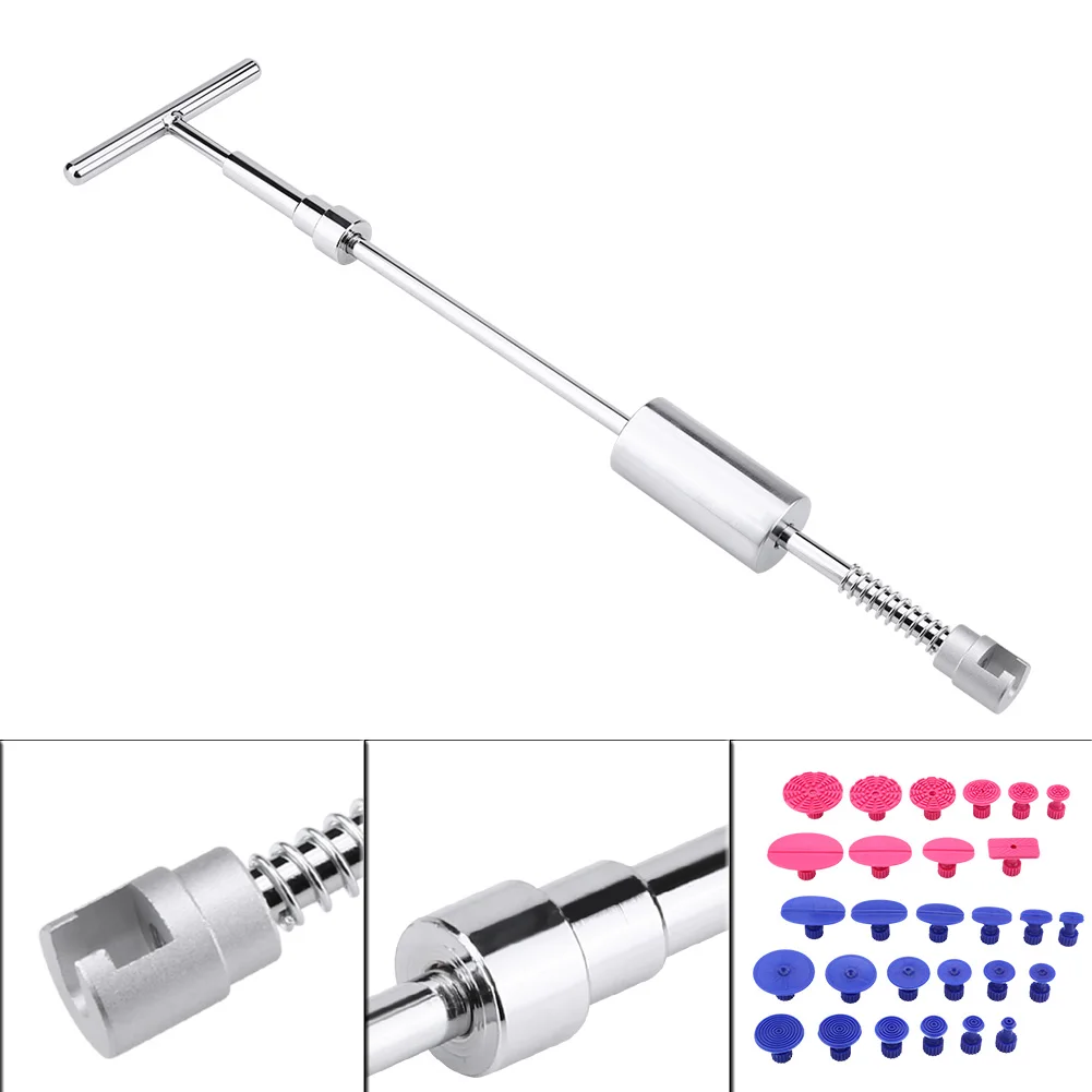 

28pcs Car Dent Paintless Repair Tool Kit - 1 T Bar Slide Hammer, Glue Puller Tabs & 2 Free Sticks